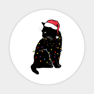 Black Cat christmas light tshirt funny cat lover christmas Magnet